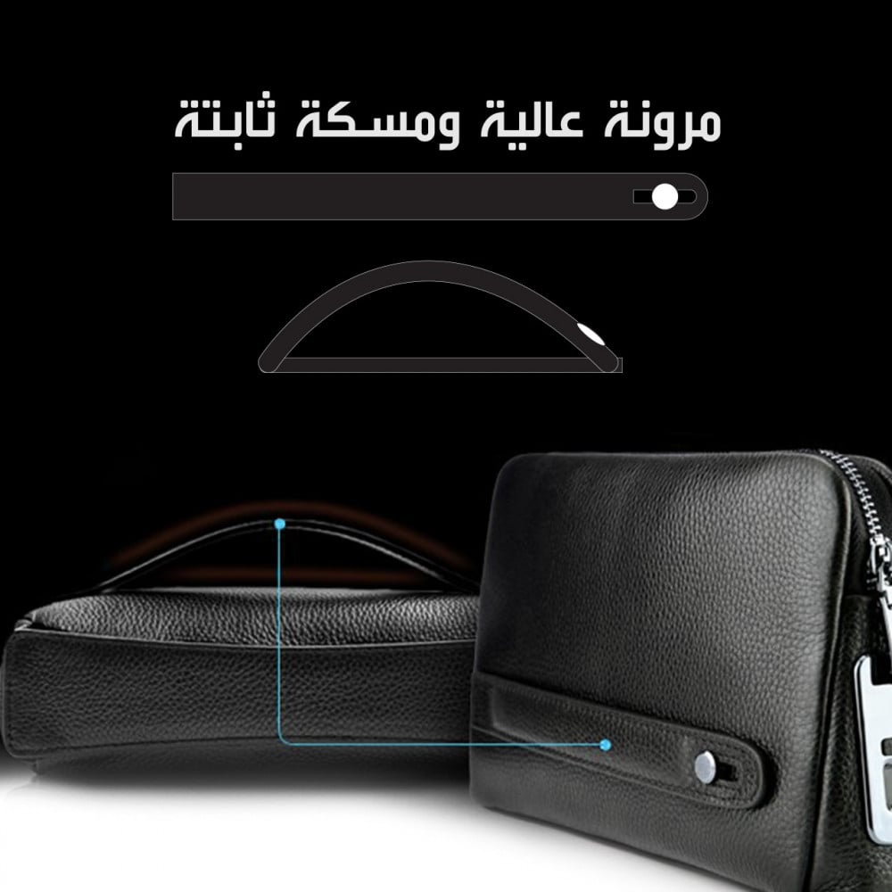 حقيبة لوكسار جلد اسود بخاصية البصمة