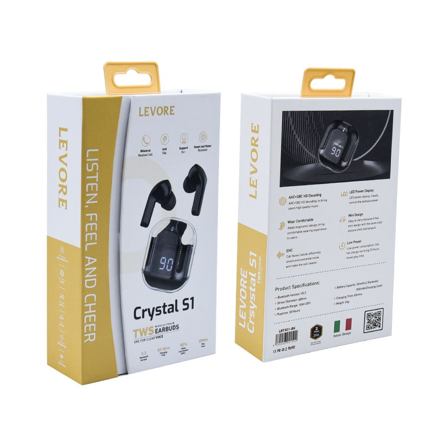 سماعة أذن ليفوري ايربودز كريستال S1 استريو مع شاشة...